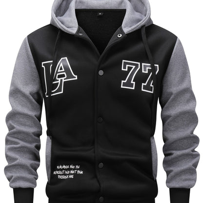 Men's two-tone hooded jacket with snap buttons