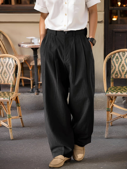 Men's Wide Pleated Trousers – Elegant Vintage Style for Everyday and Leisure Wear
