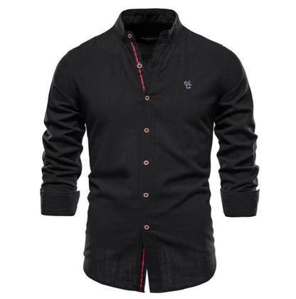 Men's Stand Collar Casual Shirt Slim Fit Long Sleeve – Modern Henley Shirt for Everyday & Leisure