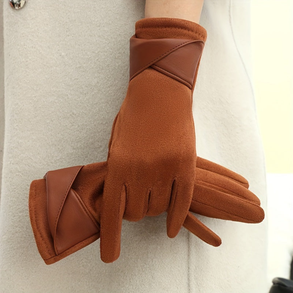 Damen Handschuhe Braun mit Wickeldetail Weiches Material Einheitsgröße