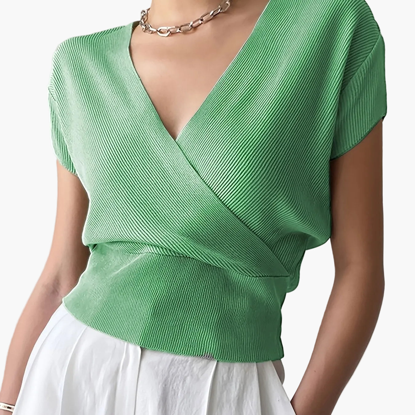 Women's Wrap Shirt with V-Neck – Elegant Casual Top for Everyday and Office Wear