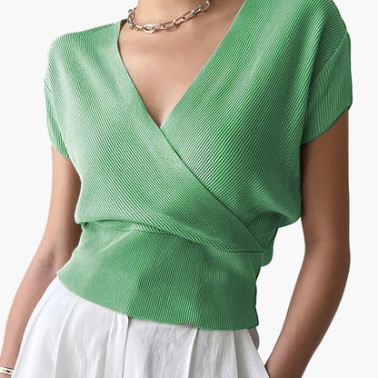 Women's Wrap Shirt with V-Neck – Elegant Casual Top for Everyday and Office Wear