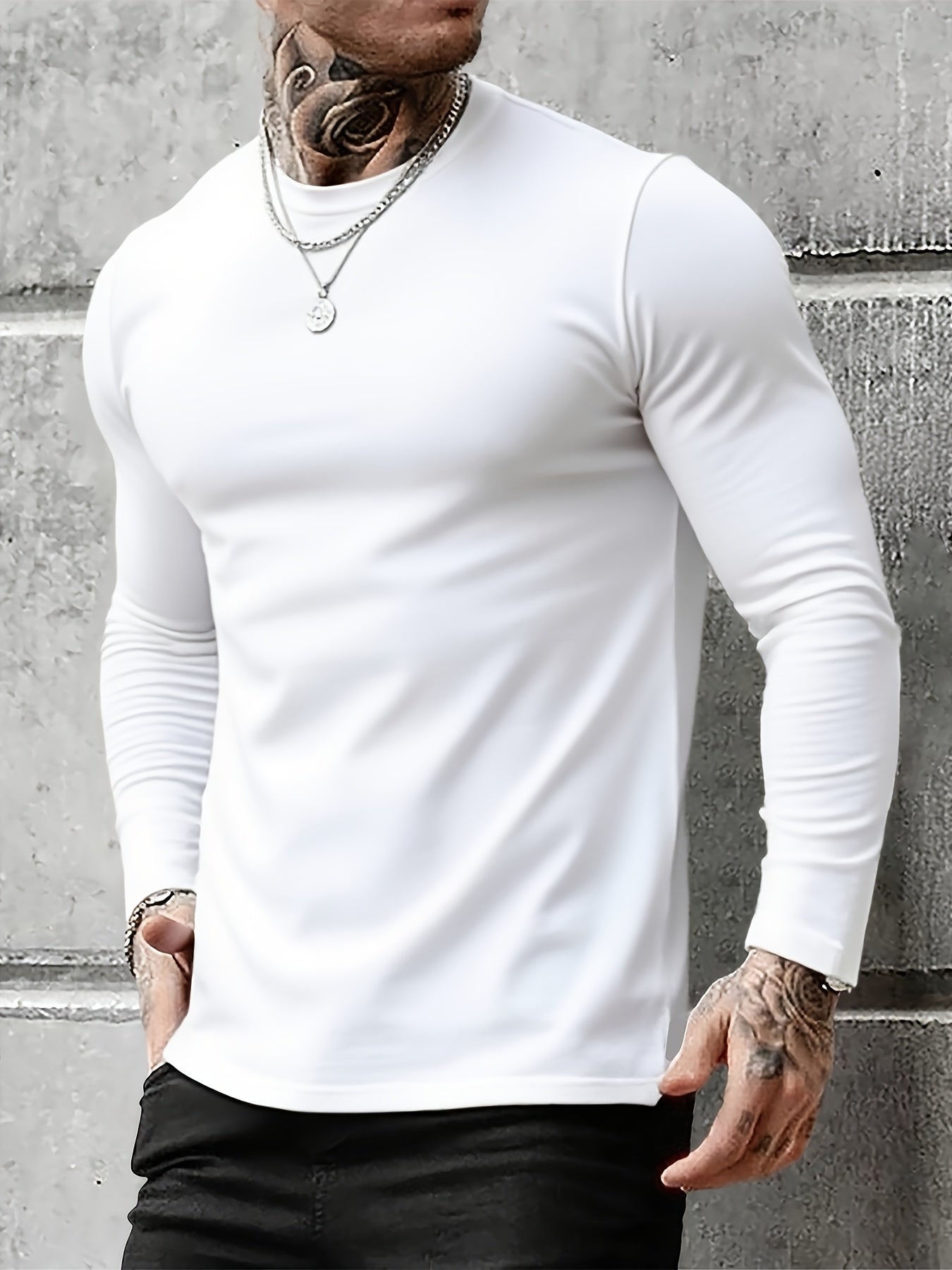 Herren Langarmshirt Rundhals 3er-Pack in Schwarz, Grau und Weiß