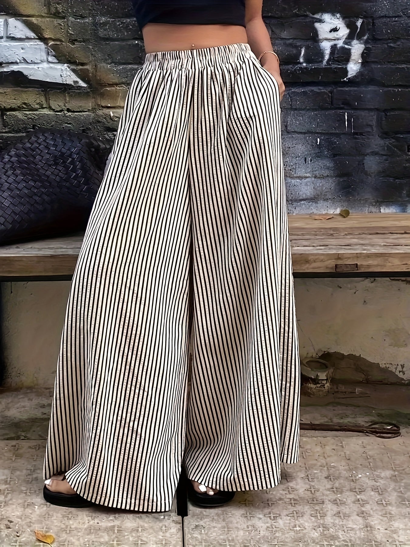 Damen Weite Streifenhose im eleganten Street-Style für Frühling und Sommer
