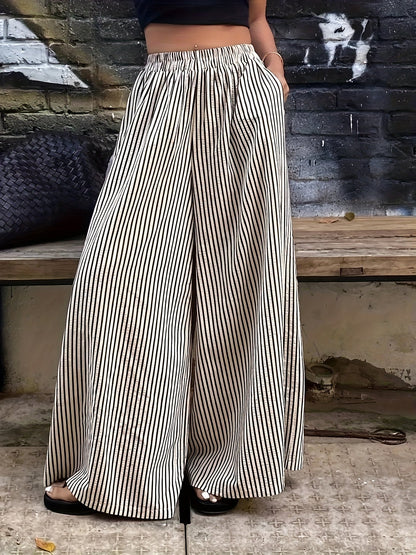 Damen Weite Streifenhose im eleganten Street-Style für Frühling und Sommer