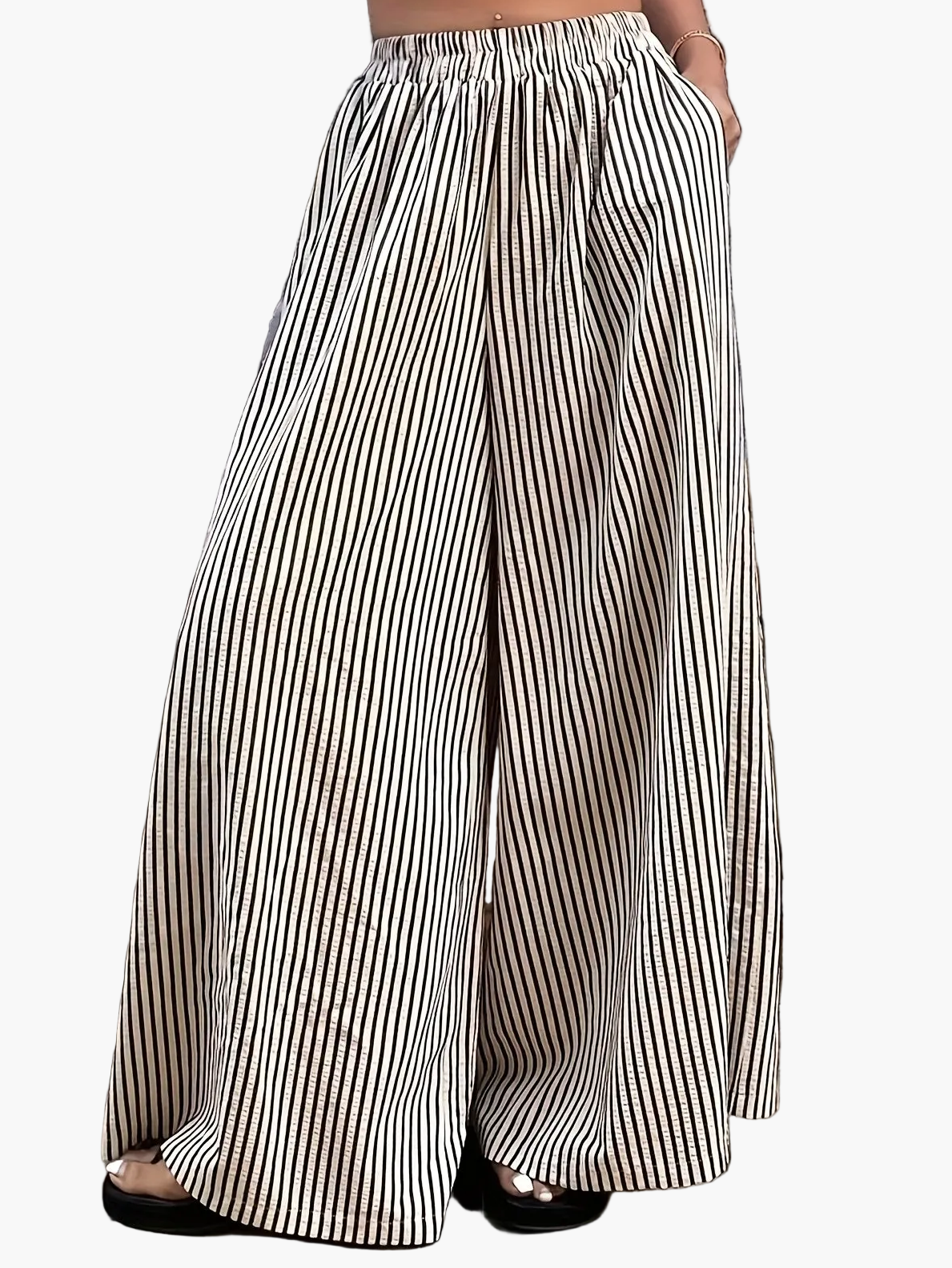 Damen Weite Streifenhose im eleganten Street-Style für Frühling und Sommer