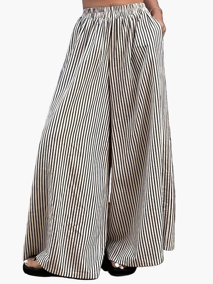 Damen Weite Streifenhose im eleganten Street-Style für Frühling und Sommer