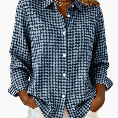 Women's Houndstooth Long-Sleeve Blouse Casual Office Shirt Stylish