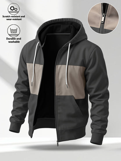 Men's zip-up hoodie jacket with color-block design