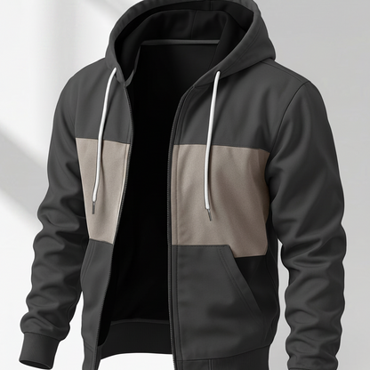 Men's zip-up hoodie jacket with color-block design