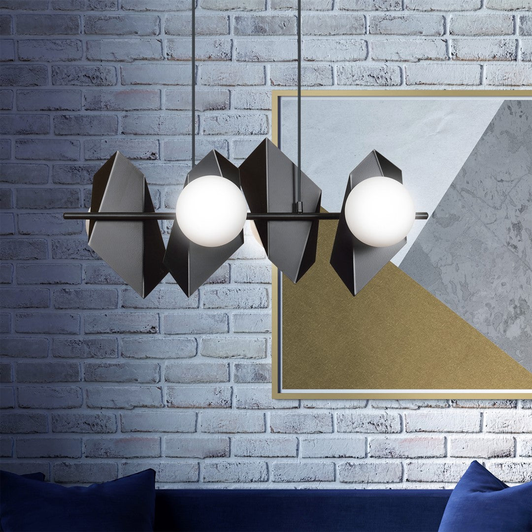 Hanglamp Drifton 4 lichts gepoedercoat staal en glas, modern, zwart met witte kappen, E14