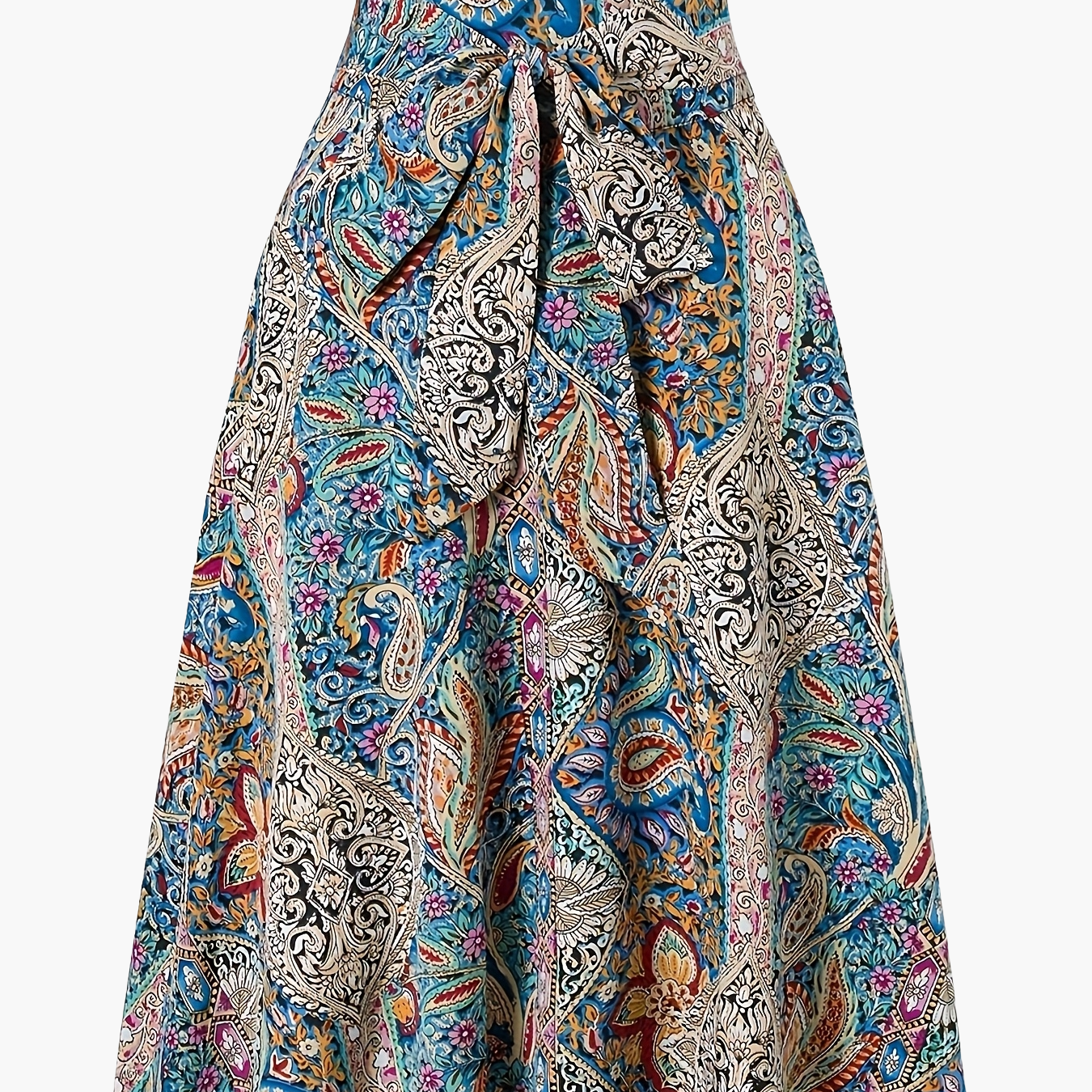 Women's Elegant Boho Midi Skirt with Paisley Pattern and Bow Detail – Perfect for Spring & Summer
