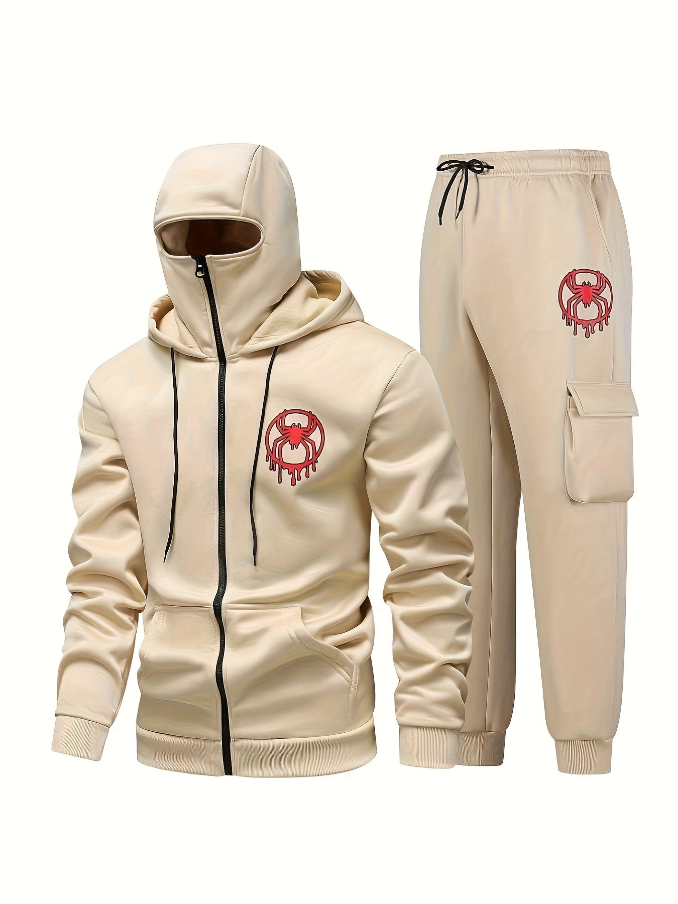 Unisex Trainingsanzug mit Kapuzenjacke und Balaclava-Design, Cargohose