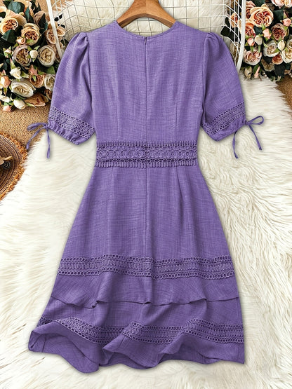 Women's Elegant Casual Dress with Lace and V-Neck – Perfect for Everyday & Going Out