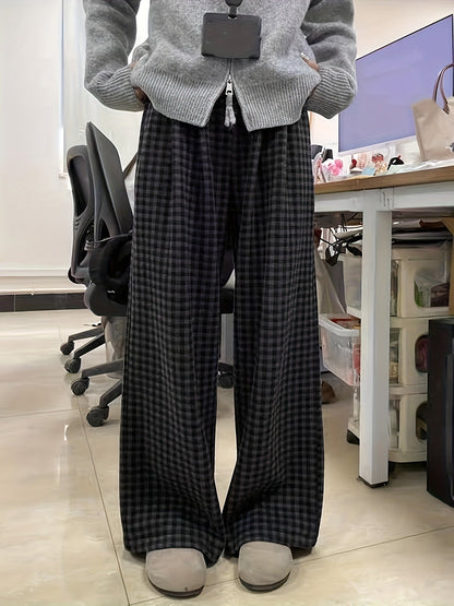 Unisex wide-leg trousers in a gray-and-black gingham pattern