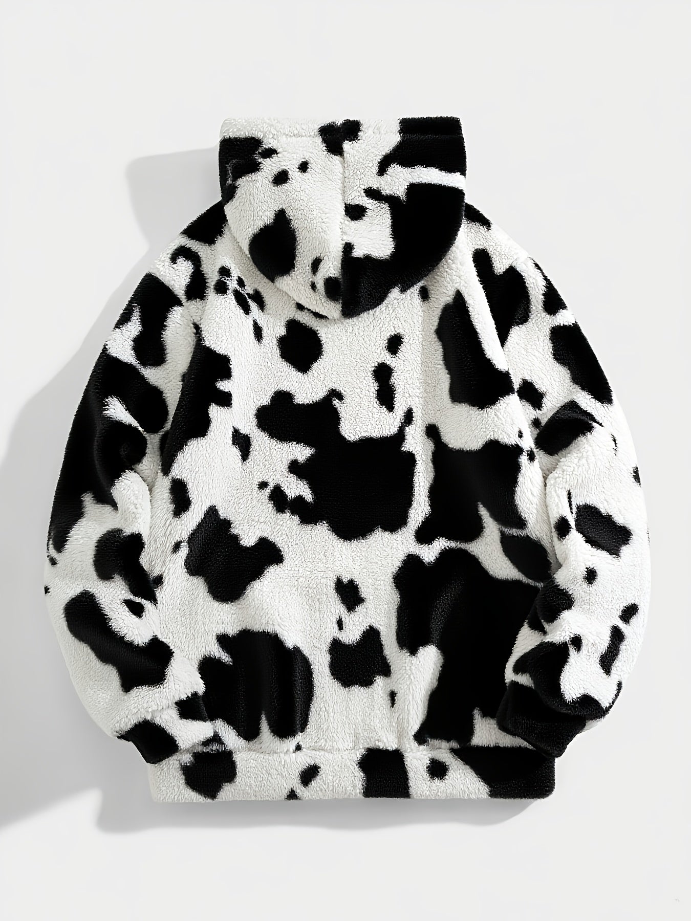 Teddyfleece Hoodie Kuhflecken-Muster mit Kängurutasche und Kapuze