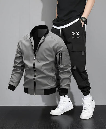 Men's Streetwear Set with Bomber Jacket and Cargo Jogging Pants – Urban Casual Style