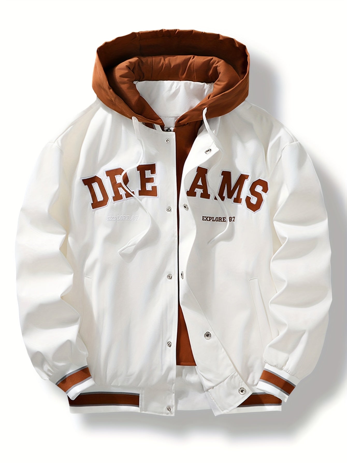 Men's varsity jacket with a hood and DREAMS lettering