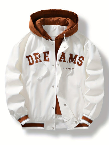 Men's varsity jacket with a hood and DREAMS lettering