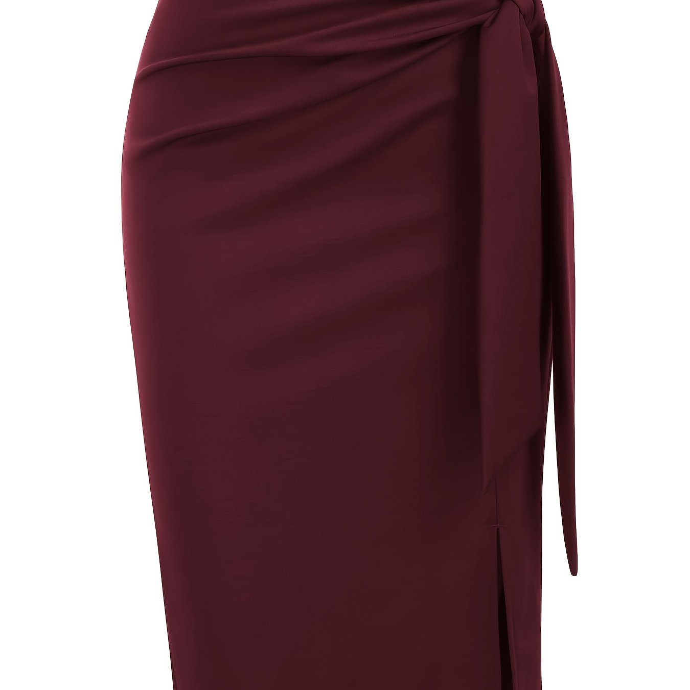Women's Elegant Midi Skirt with Bow Detail and Slit – Perfect for Office & Festive Occasions