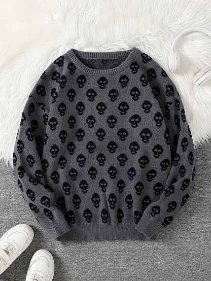 Unisex skull crew-neck long-sleeve knit sweater