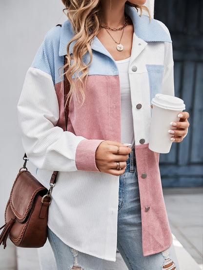 Cordhemdjacke im Colorblocking-Design Langarm Oversized