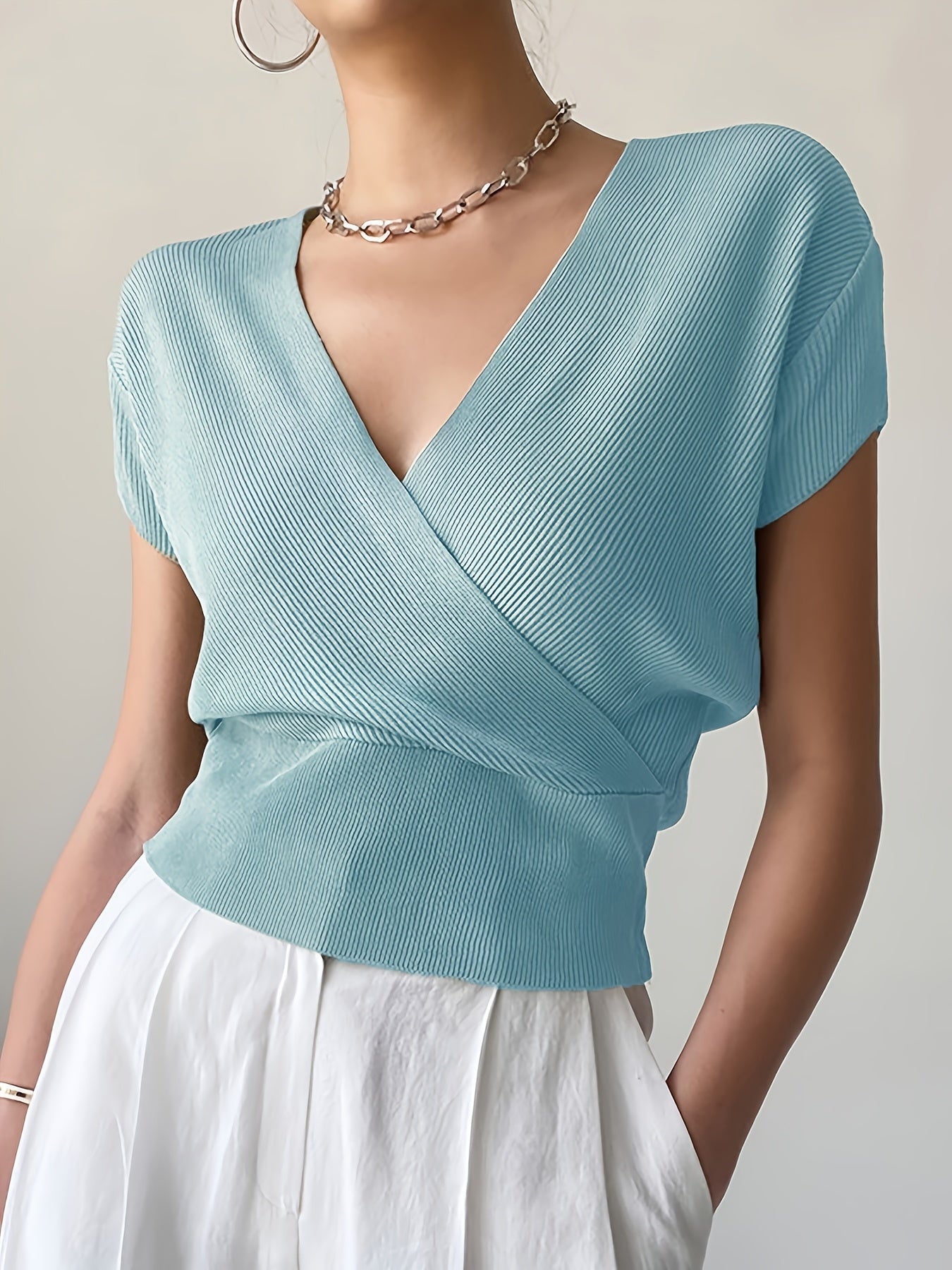 Women's Wrap Shirt with V-Neck – Elegant Casual Top for Everyday and Office Wear