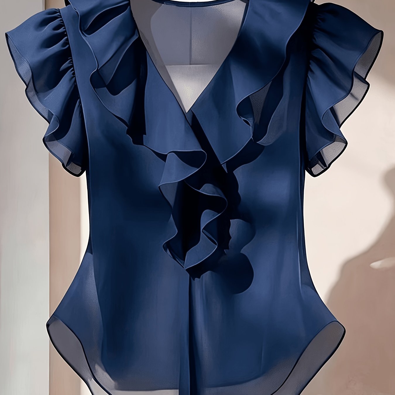 Women's blouse with ruffles and V-neck – Elegant frilled blouse for office and leisure