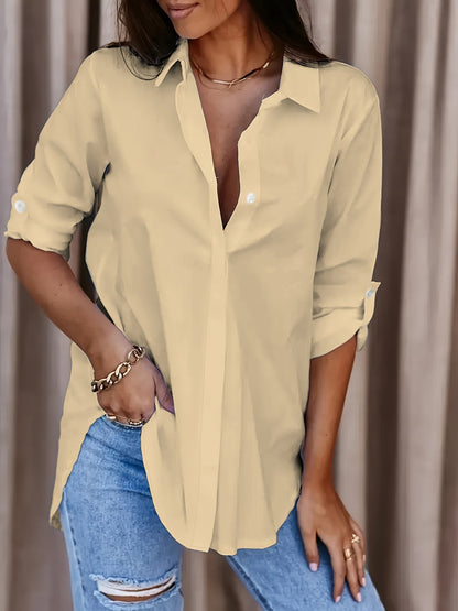 Damen Langarm Oversize Bluse Locker Casual für Alltag und Büro