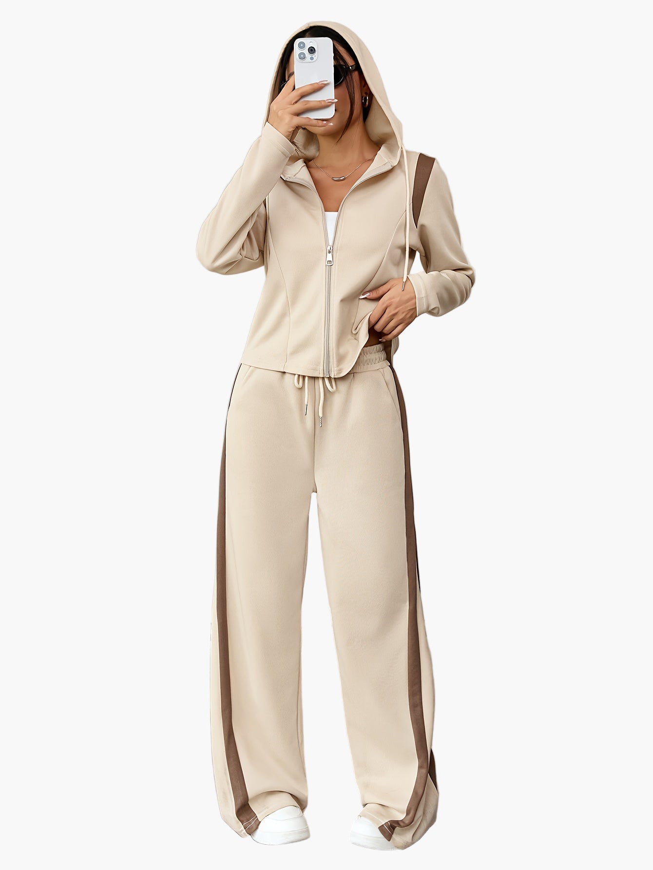 Women's Casual Tracksuit Set with Hoodie – Two-Piece, Casual, Ideal for Everyday and Sports