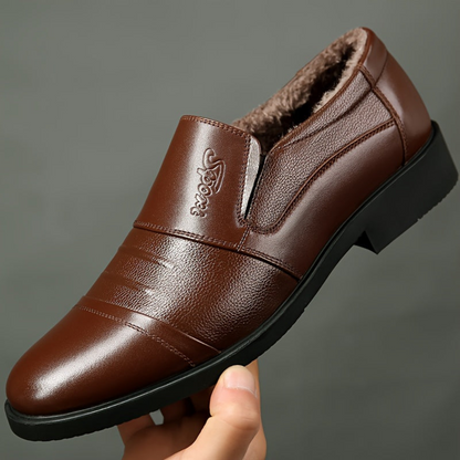 Men's lined winter business slippers, black/dark brown, elegant