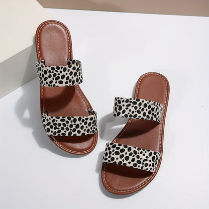 Women's Sandals with Animal Print and Two Straps – Fashionable Slides for Everyday, Beach & Leisure
