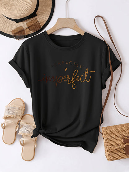 Women's T-shirt with 'Perfectly Imperfect' Print – Casual Style, Motivational Design, Everyday & Leisure