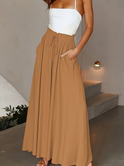 Women's maxi skirt with wide leg and paperbag waist – Elegant casual style for spring and summer