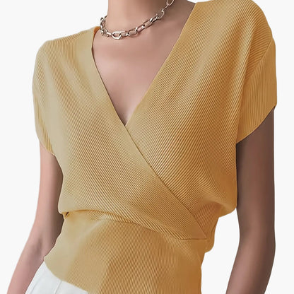 Women's Wrap Shirt with V-Neck – Elegant Casual Top for Everyday and Office Wear