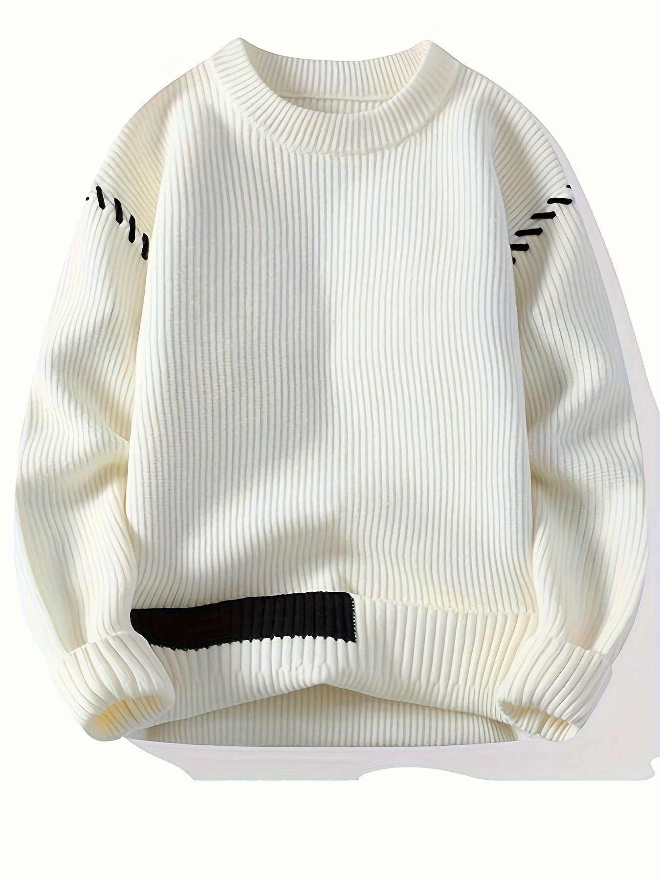 Unisex knitted sweater, crew neck, long sleeves, with contrasting details