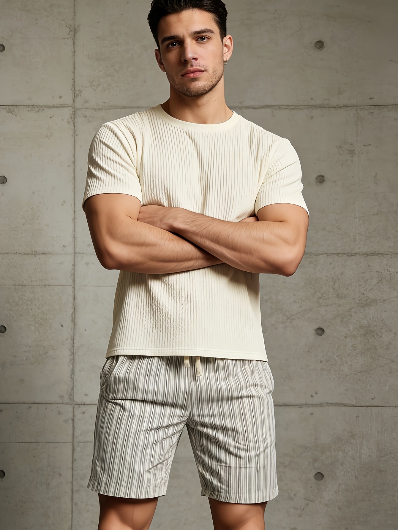 Men's striped shorts for leisure and golf – Comfortable fit with drawstring