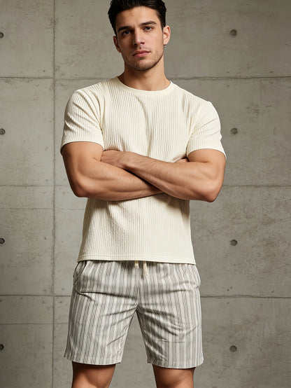Men's striped shorts for leisure and golf – Comfortable fit with drawstring