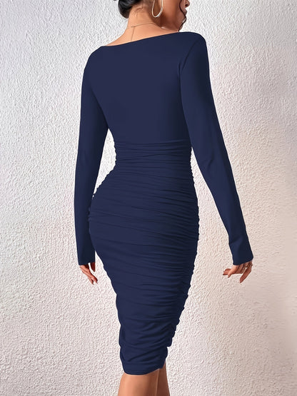 Women's Elegant Bodycon Cocktail Dress with V-Neck and Ruching – Perfect for Evening Events and Parties