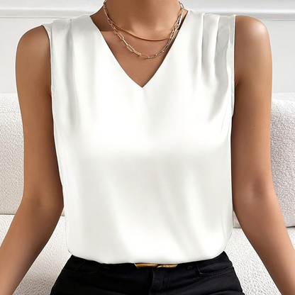 Women's Elegant Sleeveless Top with V-Neck – Business & Casual