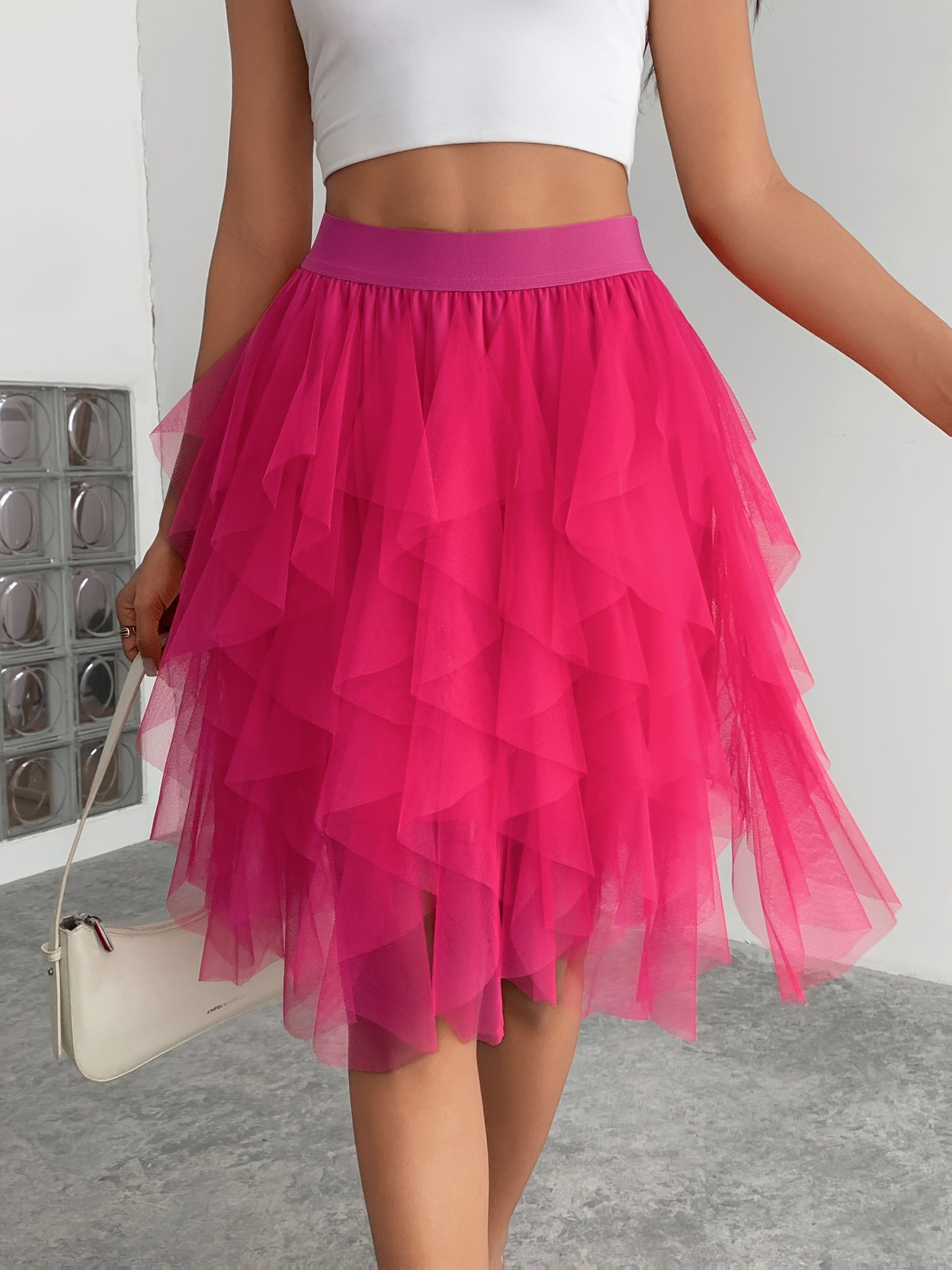 Damen Tüllrock mit Stufen-Design, Eleganter Lagenlook, Modisch für Freizeit und besondere Anlässe