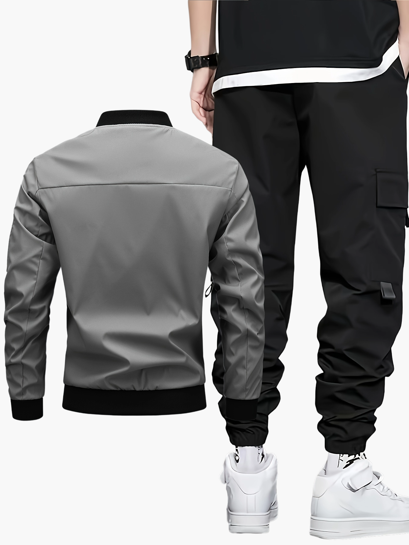 Men's Streetwear Set with Bomber Jacket and Cargo Jogging Pants – Urban Casual Style