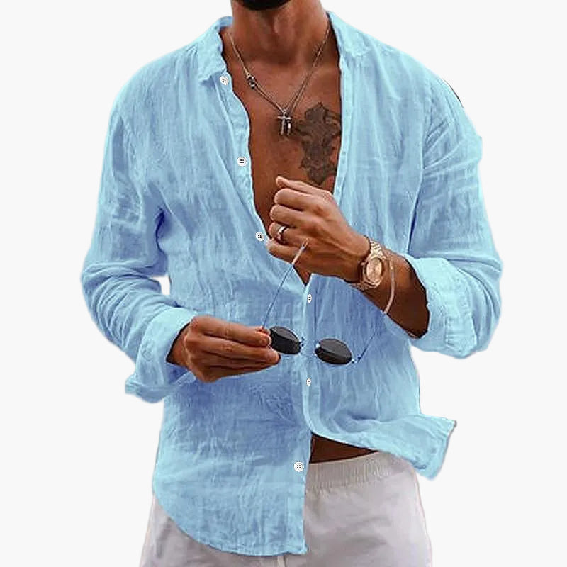 Men's Casual Shirt with Turn-Down Collar – Stylish Long-Sleeve Shirt for Everyday, Vacation & Summer
