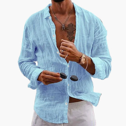 Men's Casual Shirt with Turn-Down Collar – Stylish Long-Sleeve Shirt for Everyday, Vacation & Summer