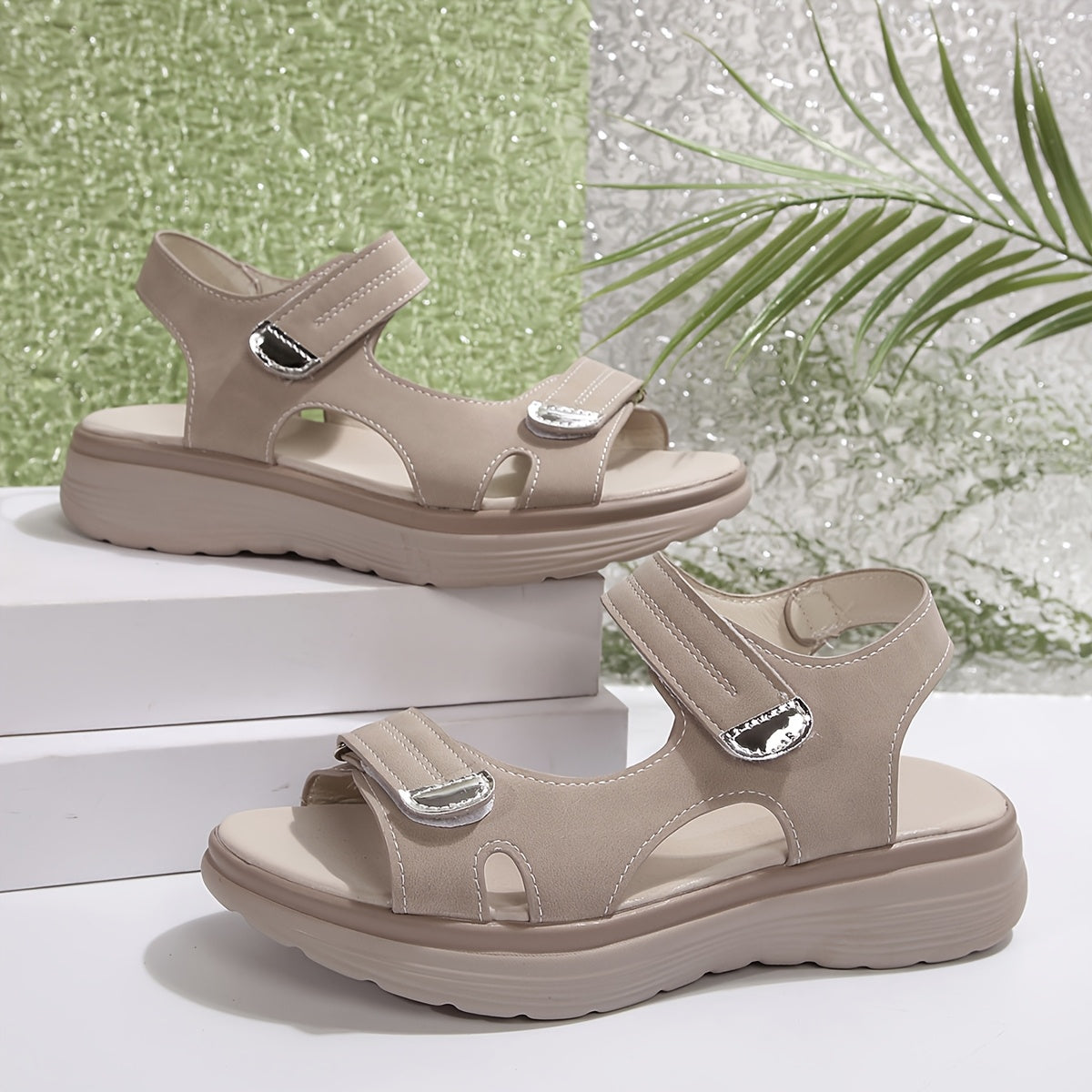 Women's Comfort Sandals with Velcro Closure – Everyday & Casual, Open Toes, Platform Sole