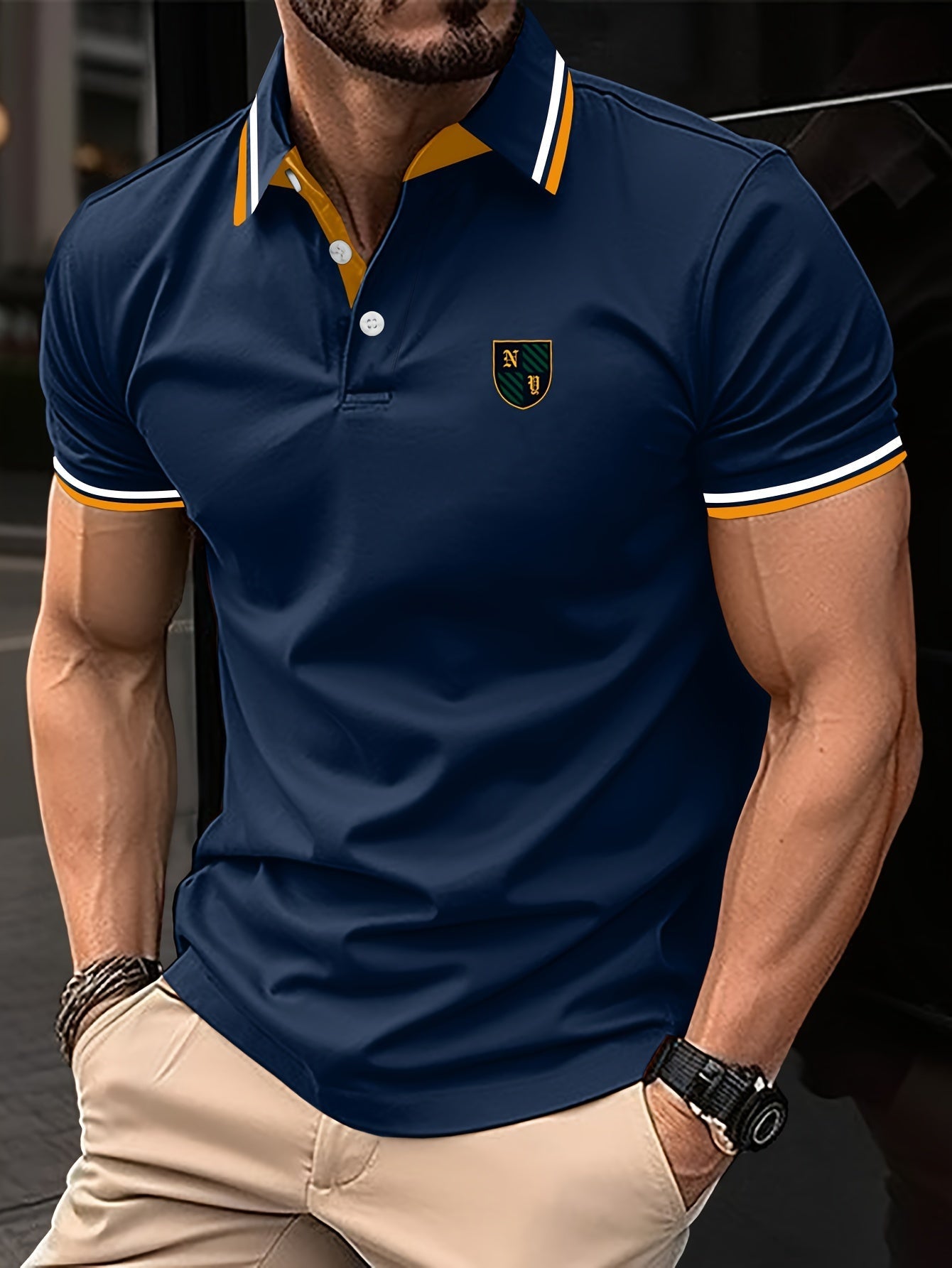 Men's Casual Style Polo Shirt with Contrast Collar – Short Sleeve, Summer, Leisure