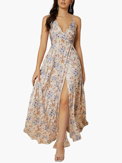 Women's Elegant Maxi Dress with Floral Pattern and Slit – Perfect for Parties and Special Occasions