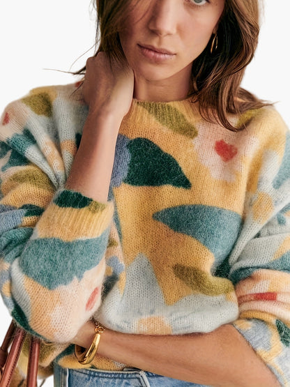 Women's sweater with artistic print and elegant style for autumn and winter