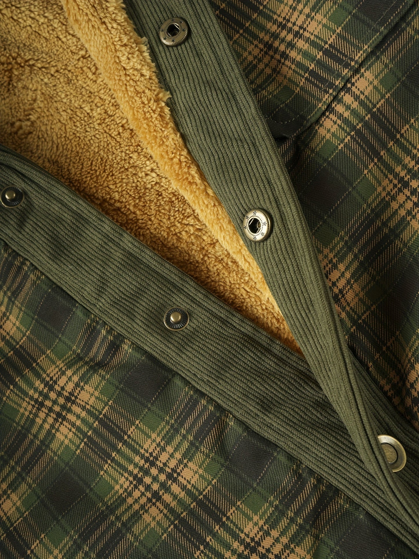 Men’s winter jacket, stand-up collar, checkered, fleece lining, green