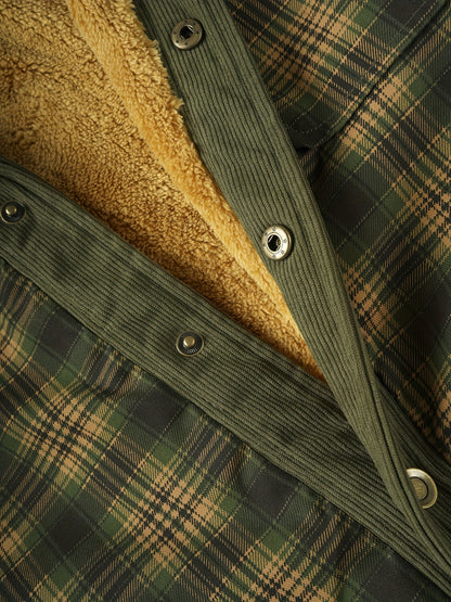 Men’s winter jacket, stand-up collar, checkered, fleece lining, green